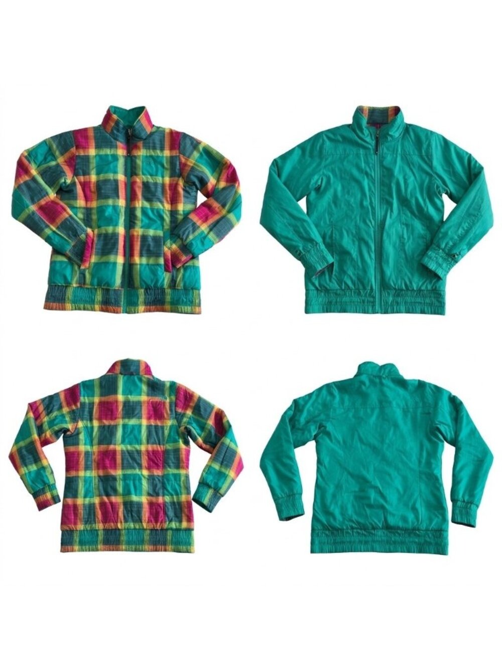 The North Face Reversible Puffer Jacket Women M Plaid Green Pockets F11PX34 FLAW